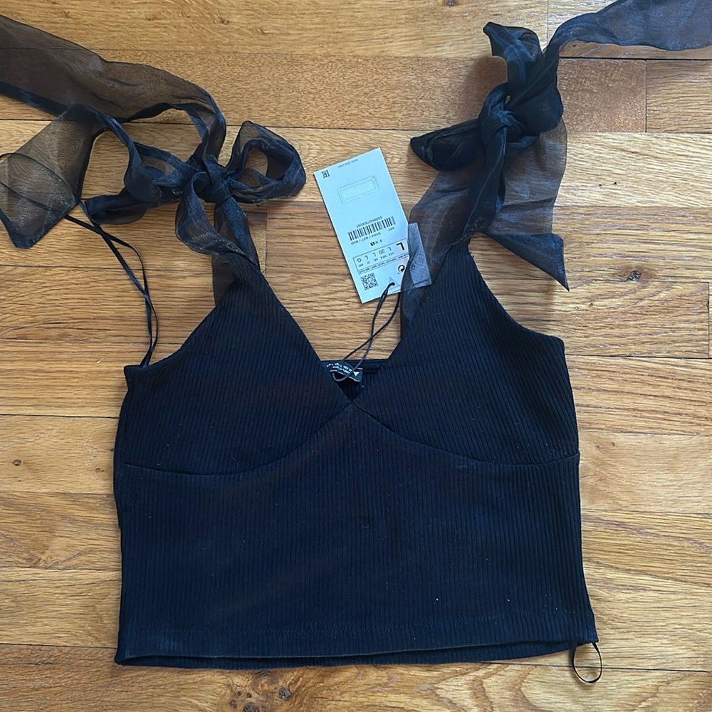 Zara Ribbed Mesh Straps Tie Top